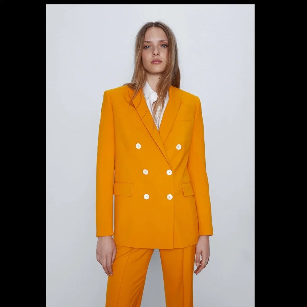 Zara contrast button orange blazer - Picture 2 of 12